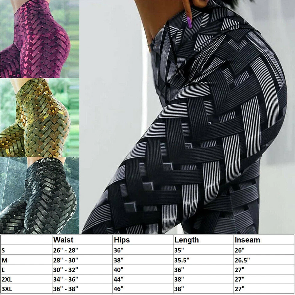Women Compression Fitness Weave Print Leggings Sport Yoga Pants Workout Trousers - Image 2 of 4