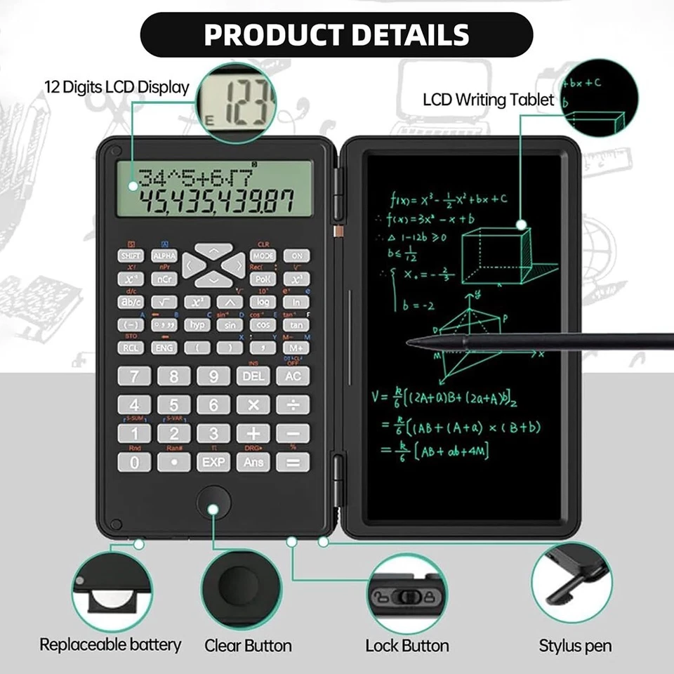 2 in 1 Scientific Calculator, Calculator with Notepad, Foldable Math Calculator, - Image 2 of 4