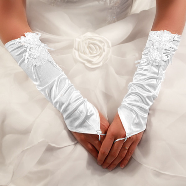 Gants Courts Femme Satin Burlesque Mariage - Modèle CI-262, Taille Unique, Pour Déguisement Ou Soirée