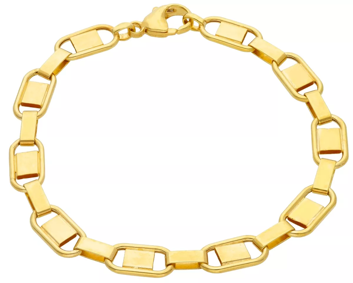 18K YELLOW GOLD BRACELET SQUARED OVAL FLAT BIG 8mm LINKS 8.3