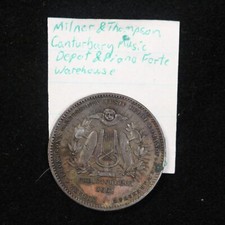 Milner Thompson Music Depot - New Zealand Token - 1881 - Christchurch - Toned