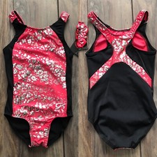 NWT GK Elite Coral Pink Silver Black Racer Back Gymnastics Leotard Child Small