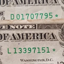 2 $1 Dollar Star Replacement Notes Year 2013 For Both