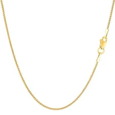 14k Yellow Real Gold Round Wheat Chain Necklace, 1.15mm, 18"