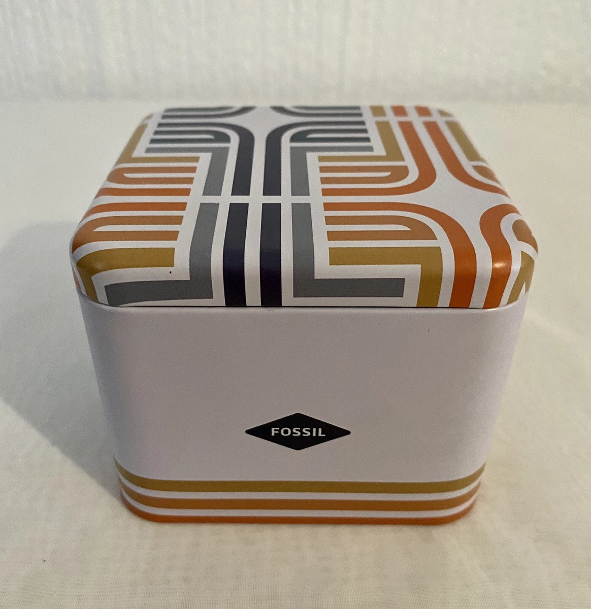 Genuine Fossil Watch Empty Tin Storage Gift Box Retro Design Collectable