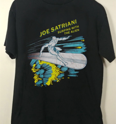 ジョーサトリアーニ　Tシャツ　サーフィンウィズジエイリアン Rare Joe Satriani Silver Surfer Surfing With Alien Black All Size