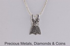 Sterling Silver 24mm x 13mm Diamond Accented Dress Pendant 18" Chain