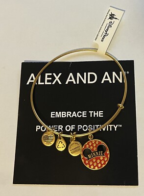 NEW Disney Parks ALEX AND ANI Minnie Ear Hat Icon Gold Charm Bangle Bracelet