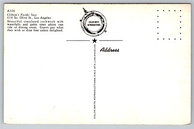 California Los Angeles Cliftons Pacific Seas Restaurant Unused Postcard, R14
