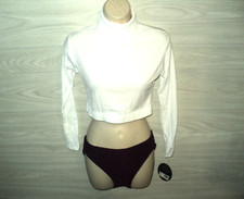 Capezio Top Turtleneck Long Slv Midriff Adult L White Cheer Dance Zipper TB107