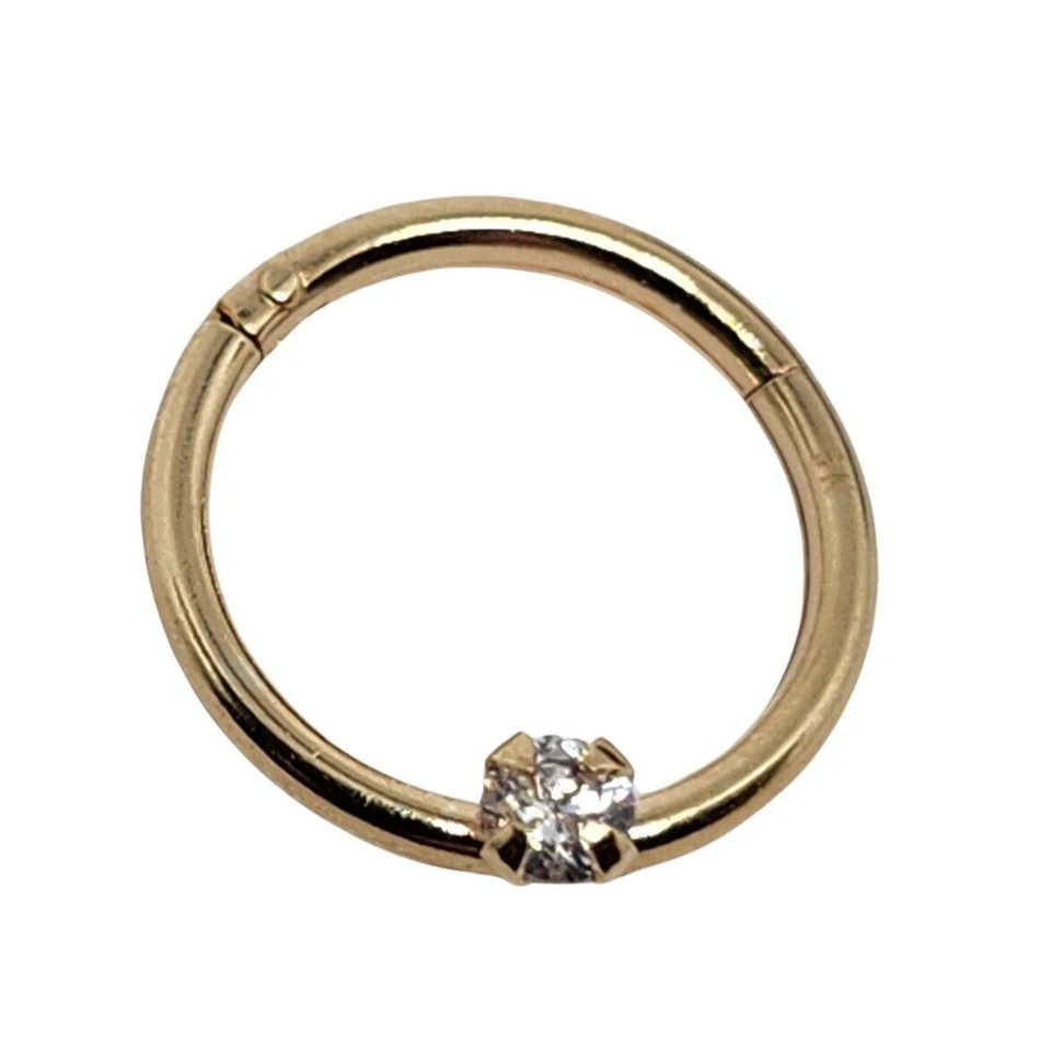 Anillo de nariz de oro de 9 quilates 2 mm circonita cúbica aro con bisagras Daith Tragus tabique hélice joyería Foto 3 de 4