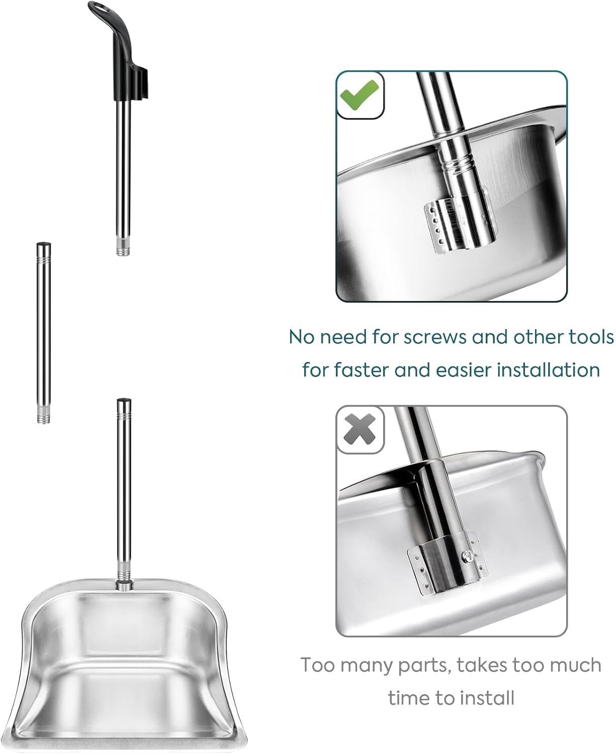 Dust Pans with Long Handle 35”Heavy Duty Metal/Plastic Upright Stand up Dustpan