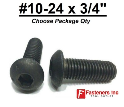 10-24 x 3/4'' Button Socket Head Cap Screws Allen Hex Black Oxide Alloy Steel
