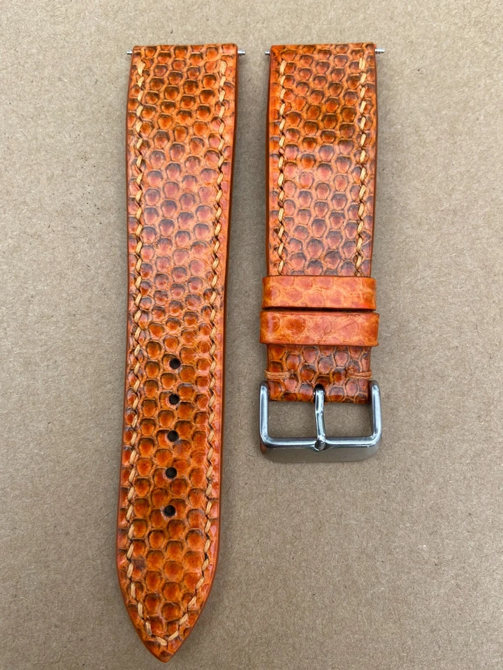 Orange Genuine Snake Leather Watch Strap Band, Size 18mm 19 20 21 22 23 24 26mm - Image 2 of 4