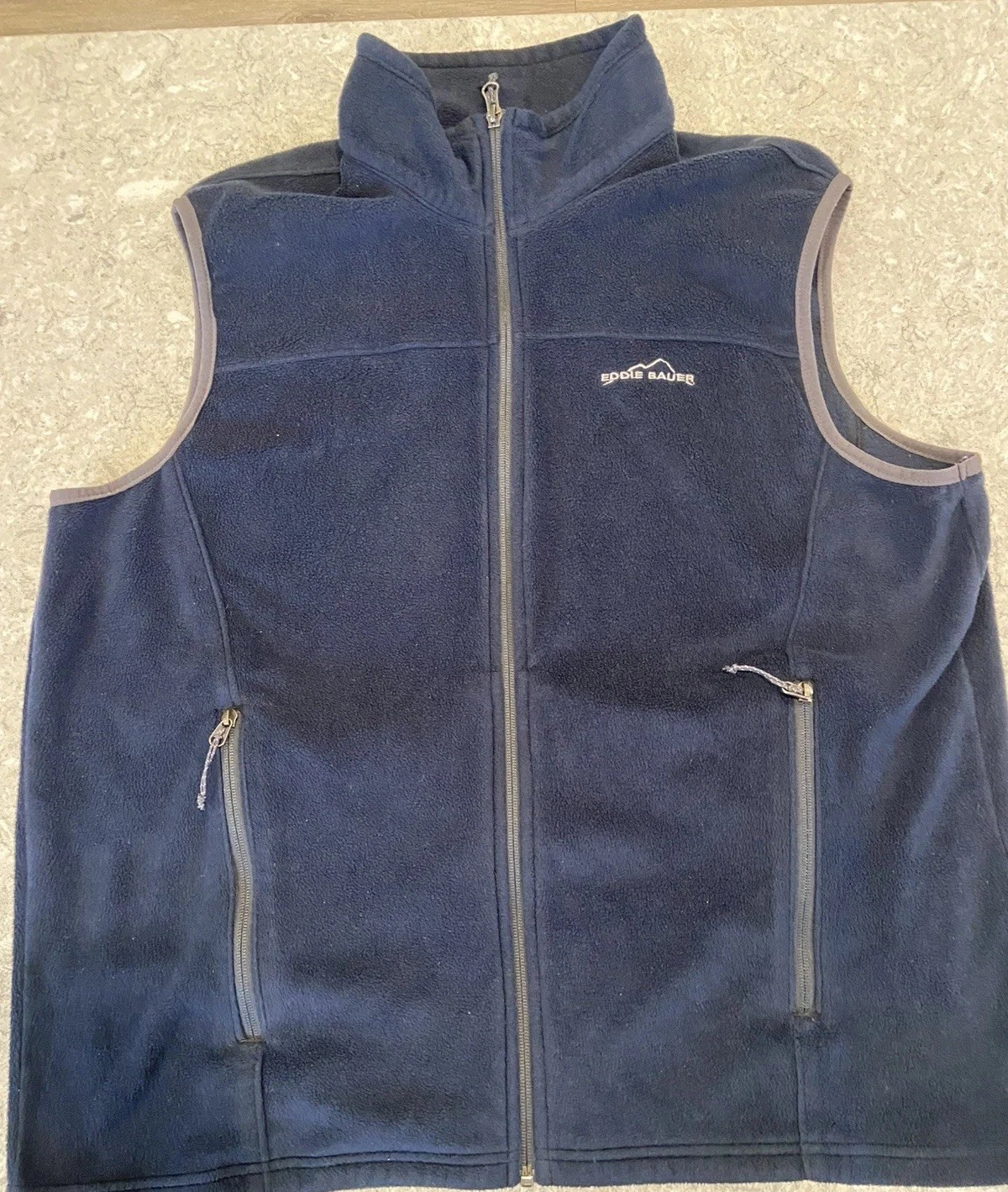 Eddie Bauer Mens Fleece Vest Full Zip Navy Outdoor Pockets Layer—XL