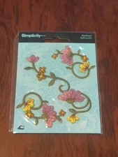 Simplicity Iron-on Flowers Vines Decal Patches Appliqué Pink Yellow Green New