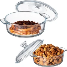 2 Pieces Glass Casserole Dish with Lid Baking Casserole Dish Covered Cookware...