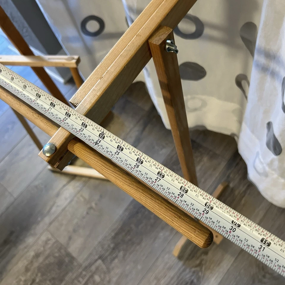 Vtg Needlepoint Scroll Frame Stand Wooden 31”H x29.5”Wx15”D, Frame 21”x12”, EUC - Image 4 of 4