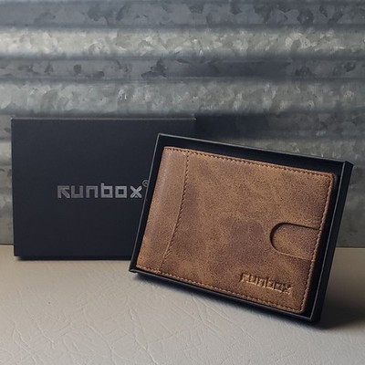 RUNBOX Slim Wallets for Men - Brown Money Clip Mens Wallet - RFID Blocking - NEW