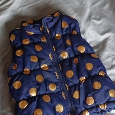 Healthtex 3T Blue/Gold Polka Dot Puffer Vest Full Zip Lined Sleeveless