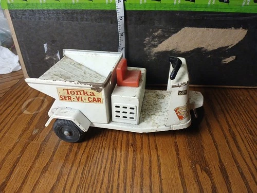 VTG Tonka Ser-Vi-Car White Pressed Steel Tricycle Scooter  White All Original