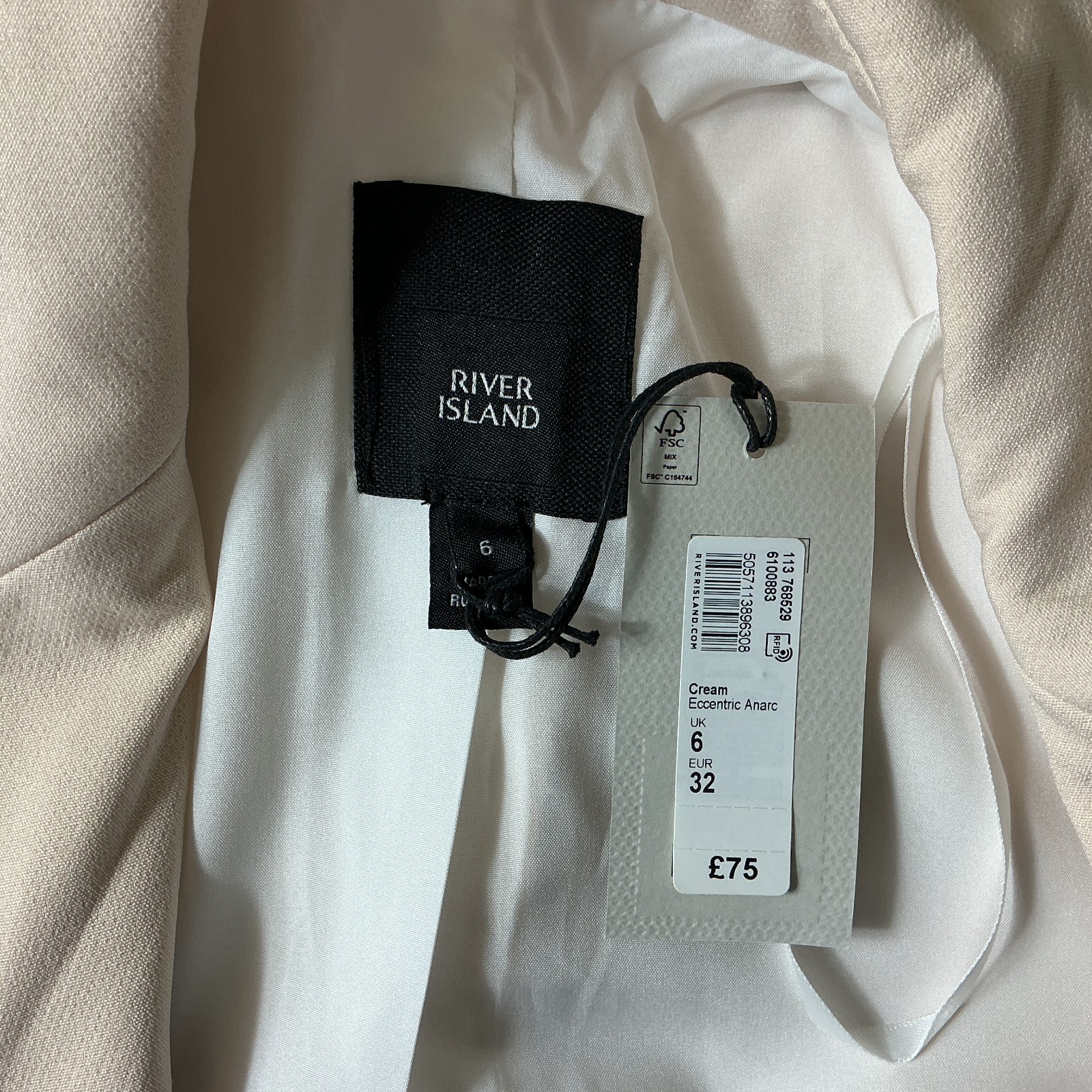 River Island Cream Single Button Wrap Over Asymmetrical Front Blazer NWT UK 6 US image 6