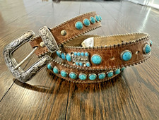 bb simon Silver Faux Turquoise Bling Western Belt XL Model 2500 USA Made Rare 