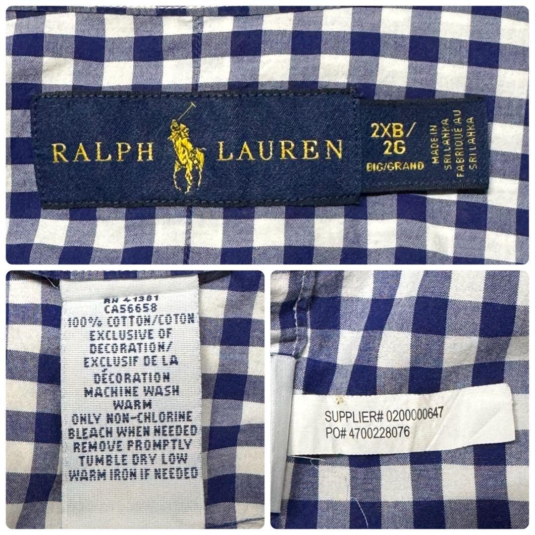 POLO Ralph Lauren 2XL Navy Gingham Check Button-Down Shirt, Vintage, Excellent image 9