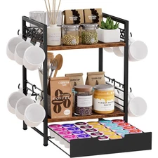 Coffee Bar Organizer Countertop, 2 Tier Mug Cup Holder Stand with 12 Hooks, 3...