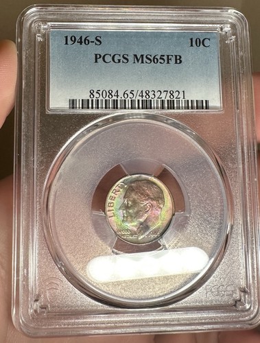 1946-S PCGS MS65 FB 10C Vibrant Neon Color - Picture 1 of 2