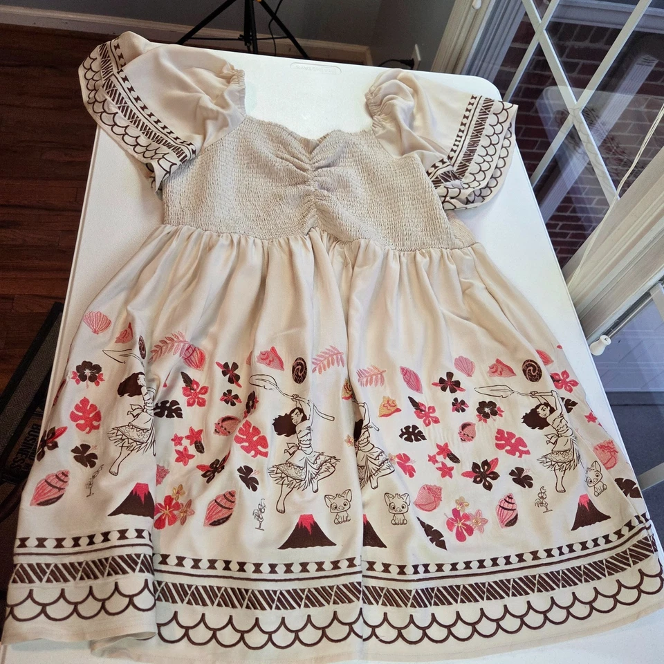 Vestido Disney Moana Floral Iconos Ceñido Calzoncillo Talla Grande 3 Manga Acampanada Nuevo con Etiquetas Foto 2 de 4