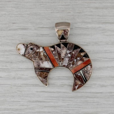 Mia Bär Stein Muschel Mosaik Anhänger Sterlingsilber Indianer