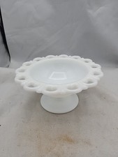 Vintage Milk Glass Candy Dish Lace Edge 7x3.5