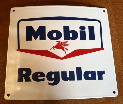 Vintage Porcelain Enamel Mobil Regular Gas Motor Oil Company Pump Plate Sign~620