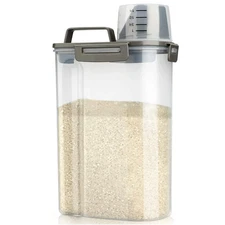 Rice Airtight Storage Container, 3 to 5Lbs Cereal Dry Food Flour Bin, 3L/Grey