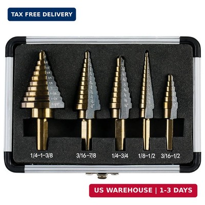 Step Drill Bits, 5PCS HSS Titanium Step Drill Bit Set, 50 Sizes High Speed Steel