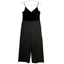 Eliza J Velvet Bodice Wide Leg Jumpsuit Size 14 Black Spaghetti Strap Pockets