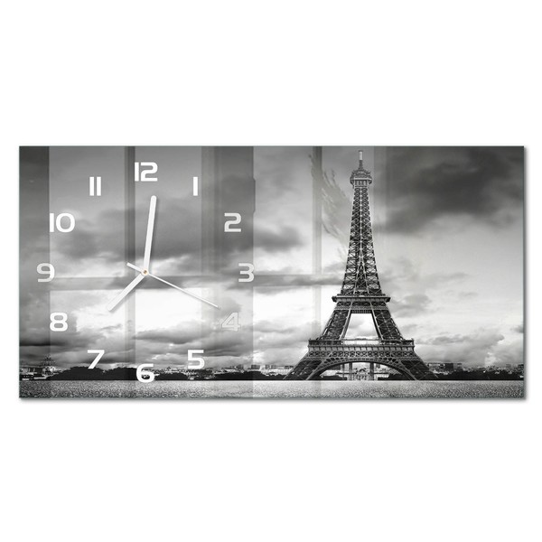 Wanduhr Aus Glas Mit Leisem Uhrwerk Eiffelturm Paris WeißE Zeiger 60X30 Cm-image