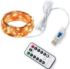 USB Powered 36FT 100 LED Fairy Lights with Remote Control, Copper Wire String 8