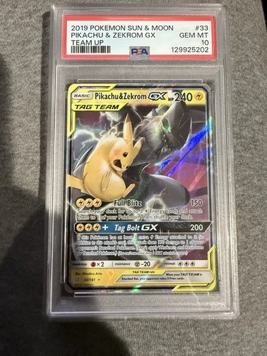 Pokemon 2019 Team Up 33/181 Pikachu & Zekrom GX TAG TEAM Holo PSA 10