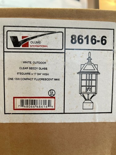 WHITE OUTDOOR LIGHTING 3" POST NEEDED CLEAR SEEDY GLASS 13 W FLUORESCENT V8616-6 - Picture 2 of 2