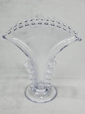 Vintage Imperial Clear Glass Candlewick Fan Shaped Art Deco Beaded 8.5" Vase
