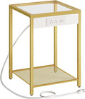 Side Table with Charging Station, End Table with USB Ports, Nightstand for Tight