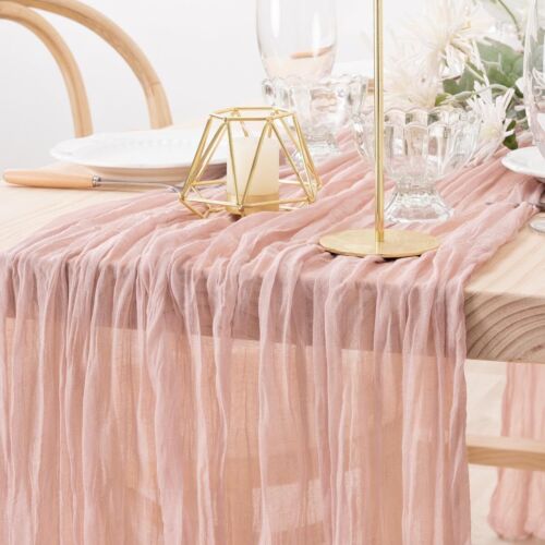 MLMW 2 Pack Pink Easter Table Runner Spring Cheesecloth Table Runner 160 inch