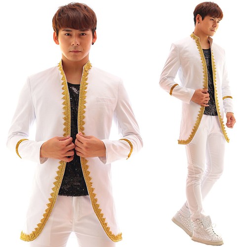 Mens Longline Suit Jacket Party Stage Show Tuxedo Mess Dress Tunic Coat