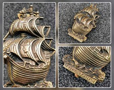 Vintage Solid Brass Cast Door Knocker, Galleon Ship Nautical 6.2" x 3.6"