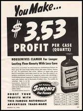 1946 Simoniz Self-Polishing Floor Cleaner $3.53 Profit Per Case Vintage Print Ad