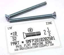 #10-32x2-1/2 Flat Head Phillips Machine Screws Steel Zinc Plated (30)