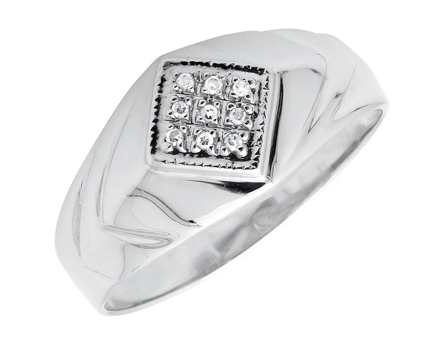 10K White Gold Rhombus Shaped Milgrain Shared-Prong Diamond Pinky Ring 1/10ct.