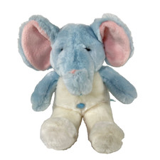 Russ Berrie Jumpers Elephant Plush Blue White 11" Rattle Stuffed Vtg 1980s Lovey